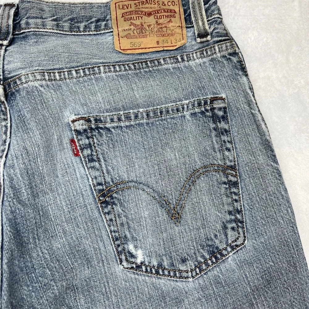Levi's 559 Loose Fit Straight Jeans Mens Blue Denim Distressed Classic - 34X32.5